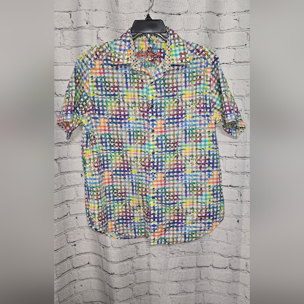 Robert Graham Multicolor Short Sleeve Button Down Men's Shirt Size Medium